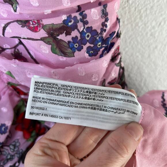 Keepsake the Label Pink Floral Ruched Puff Sleeve Ruffle Trim Mini Dress - Picture 8 of 8